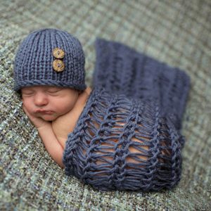 Baby Photo Props Newborn Baby Girls Boys Cotton Crochet Knit Costume Baby Hat Blanket Photo Photography