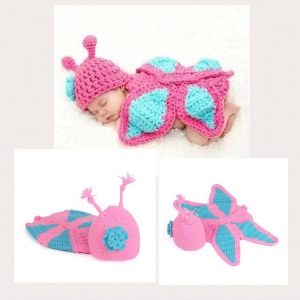 Newborn Photography Prop - Baby blue and pink crochet costume