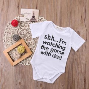 Newborn Photography Prop - Baby white jumper - Shh.. I'm watching the game with dad