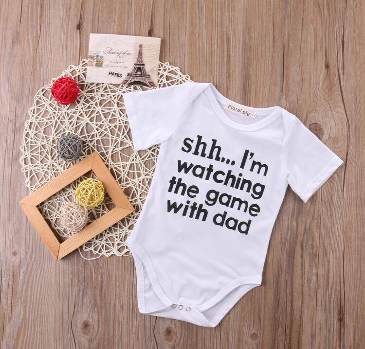 Newborn Photography Prop - Baby white jumper - Shh.. I'm watching the game with dad